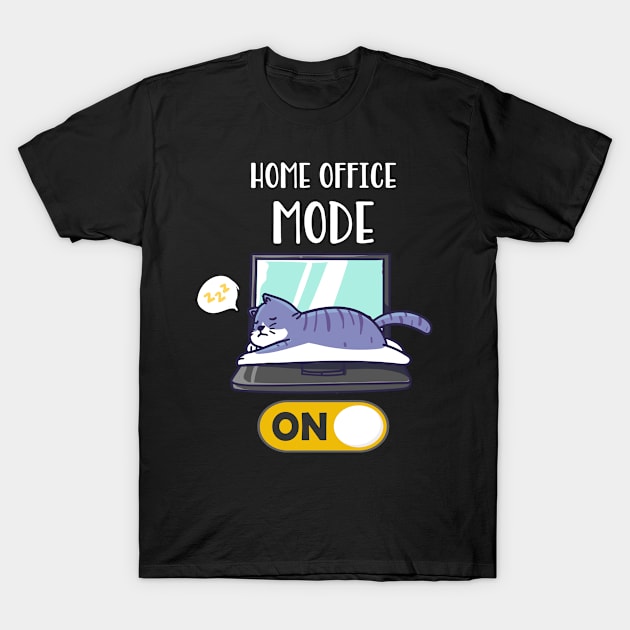 Home Office Mode On Lazy Cat On Laptop Fun T-Shirt by Foxxy Merch